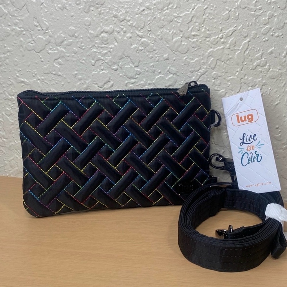 Lug Peekaboo Convertible Crossbody Wristlet Bag Black Rainbow Stitch NWT